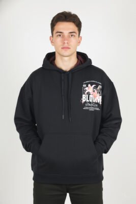 Black Oversized Drop Shoulder Heavyweight Hoodie: