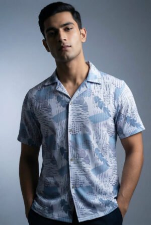 BAYA WEAVER Cuban Collar Shirt Trendy White AOP