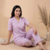 Women's Floral Print Night Suit Set | Short Sleeve Top & Pyjama Pants | Viscose & Cotton Blend Nightwear
