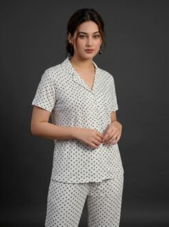 Women's white polka dot pajama/lounge set