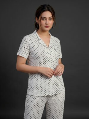 Women's white polka dot pajama/lounge set