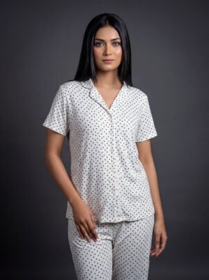 Women's white polka dot pajama/lounge set