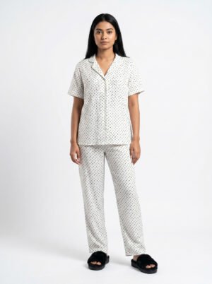 Women's white polka dot pajama/lounge set