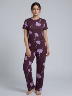 BAYA WEAVER Purple Floral AOP T-Shirt & Pajama Set