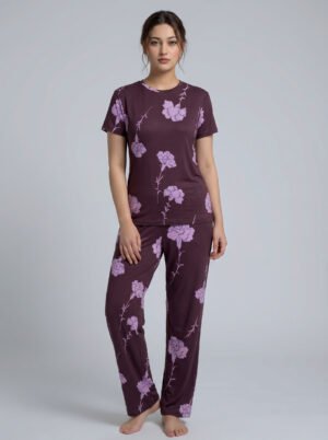 BAYA WEAVER Purple Floral AOP T-Shirt & Pajama Set